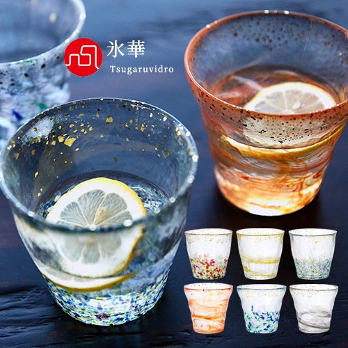 日本石塚硝子津轻冰华金箔玻璃杯威士忌杯 带木盒 6色选