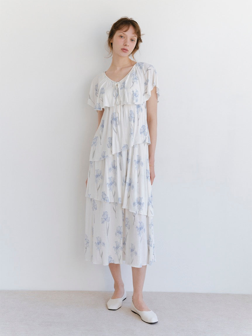 GELATO PIQUE鸢尾花带胸垫短袖多层睡裙2色选