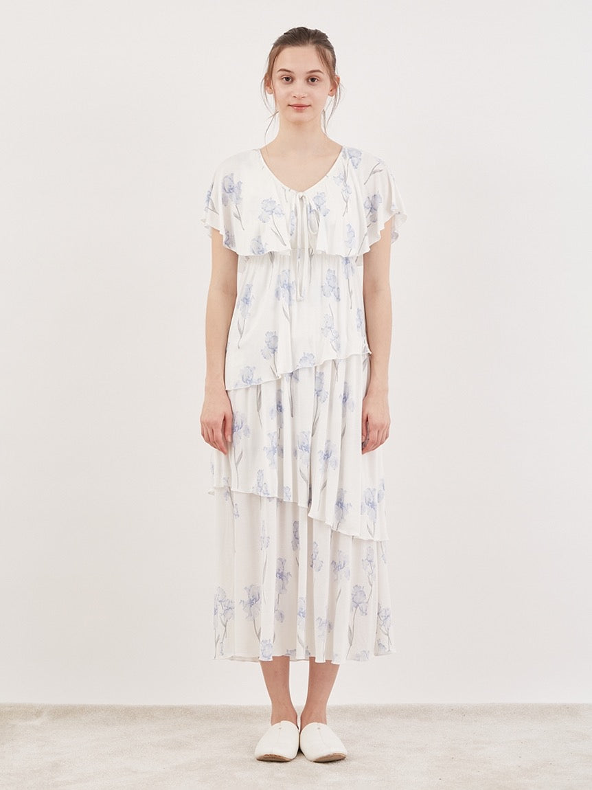 GELATO PIQUE鸢尾花带胸垫短袖多层睡裙2色选