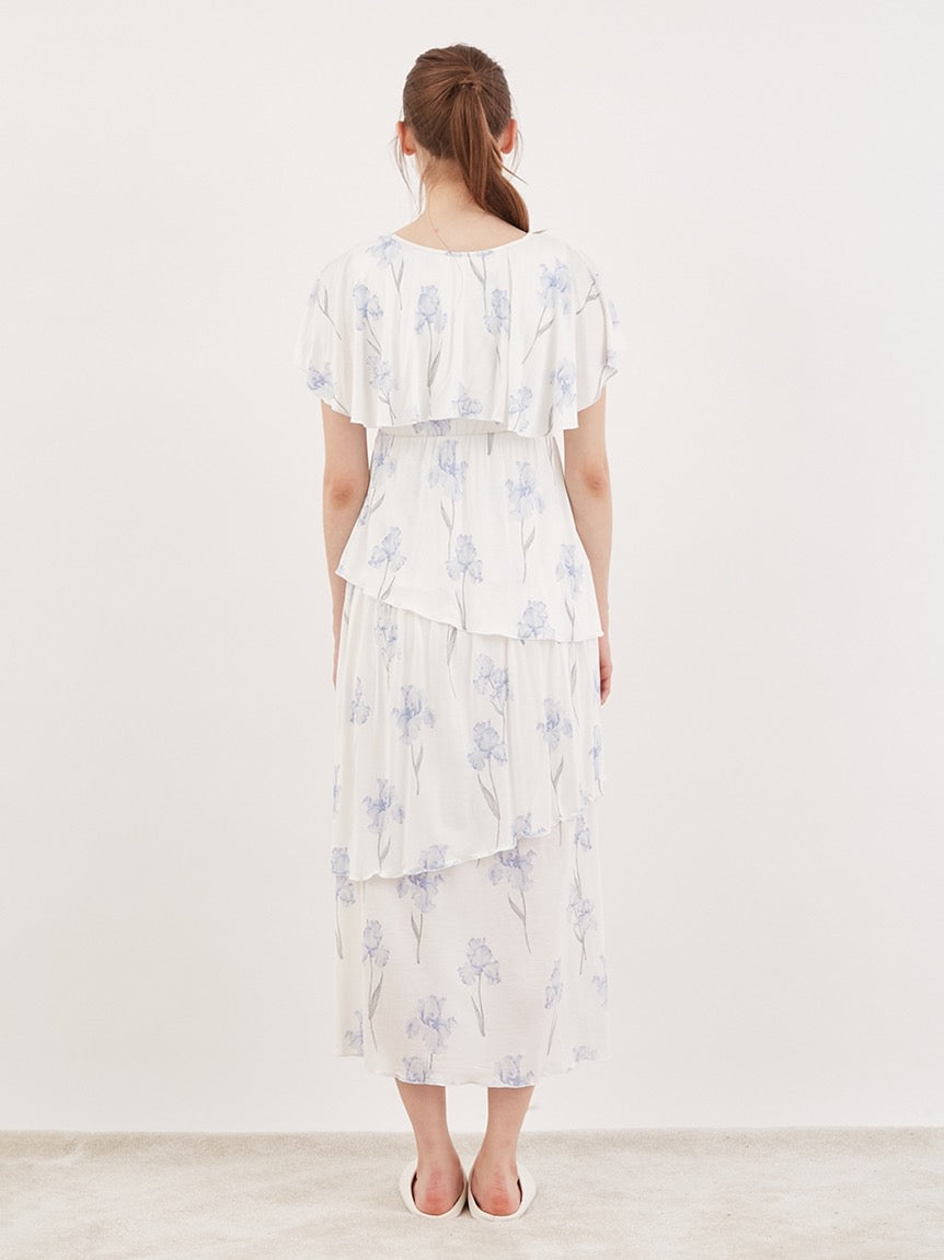 GELATO PIQUE鸢尾花带胸垫短袖多层睡裙2色选