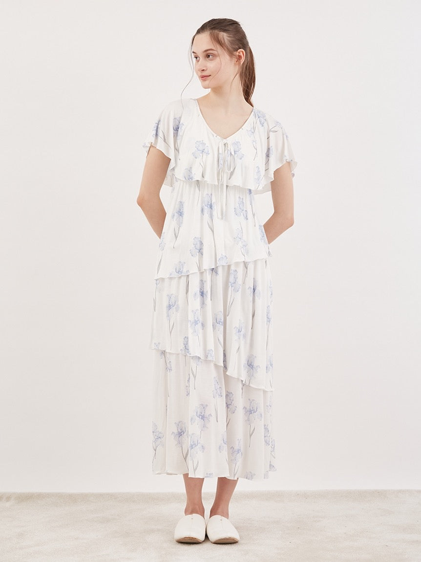 GELATO PIQUE鸢尾花带胸垫短袖多层睡裙2色选