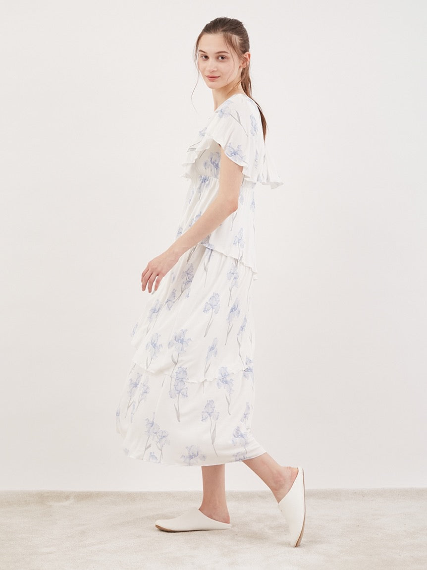 GELATO PIQUE鸢尾花带胸垫短袖多层睡裙2色选