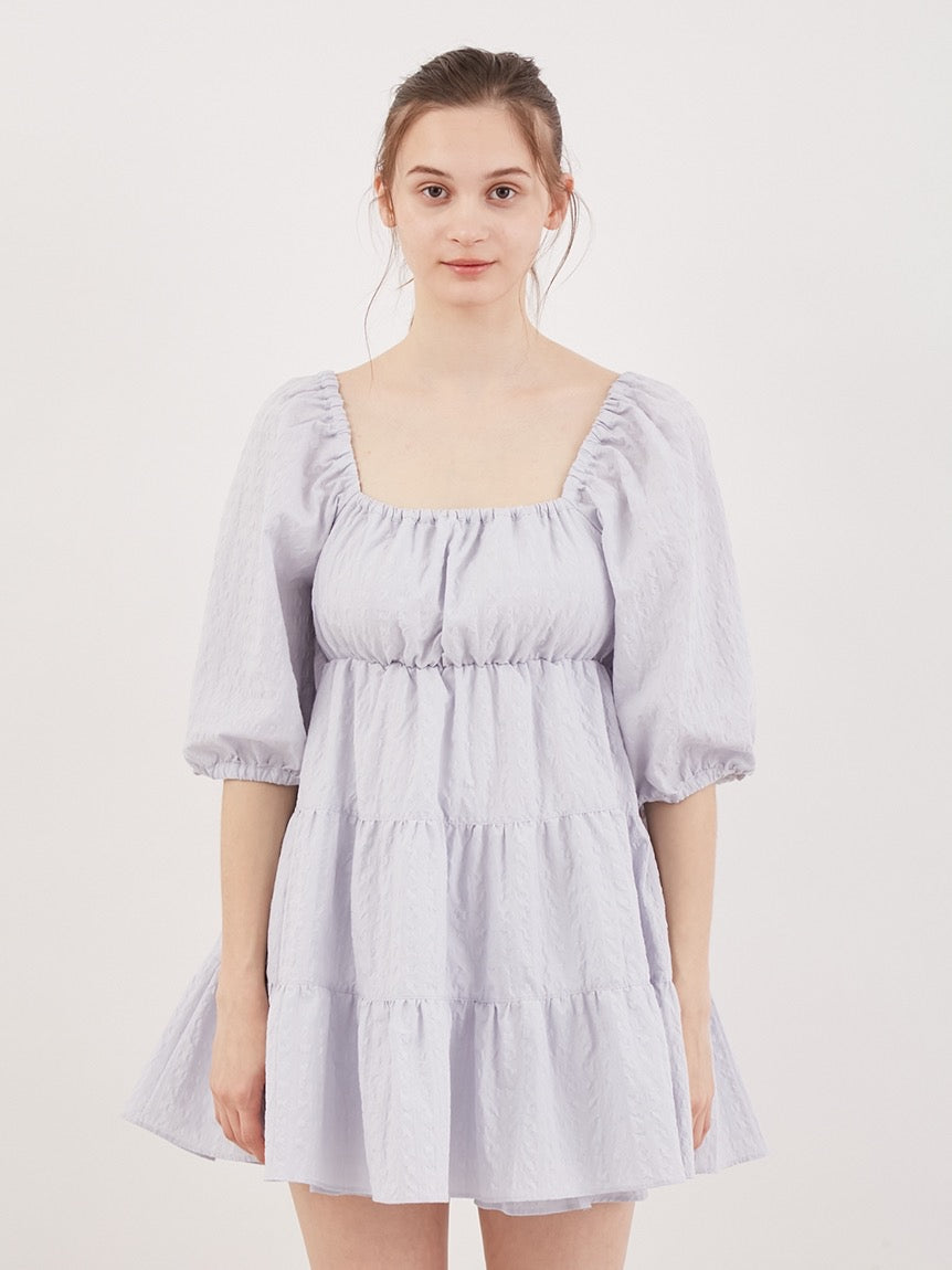 GELATO PIQUE棉混褶皱带胸垫泡泡袖短袖短裤套装2色选