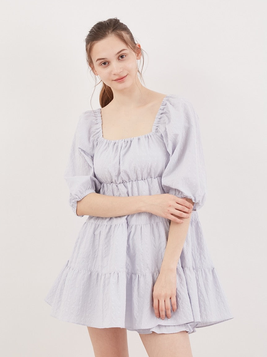 GELATO PIQUE棉混褶皱带胸垫泡泡袖短袖短裤套装2色选