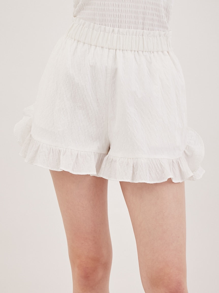 GELATO PIQUE棉混褶皱带胸垫泡泡袖短袖短裤套装2色选