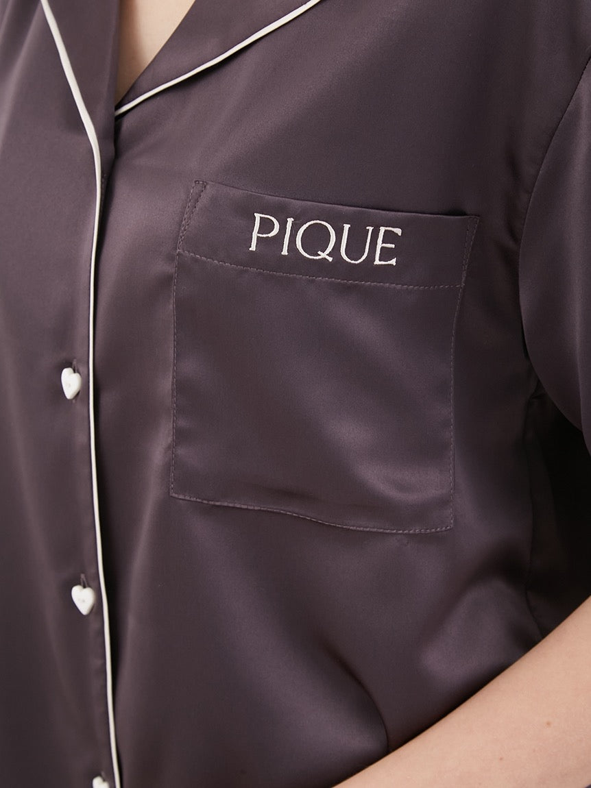 GELATO PIQUE刺绣LOGO缎面短袖长裤套装2色选