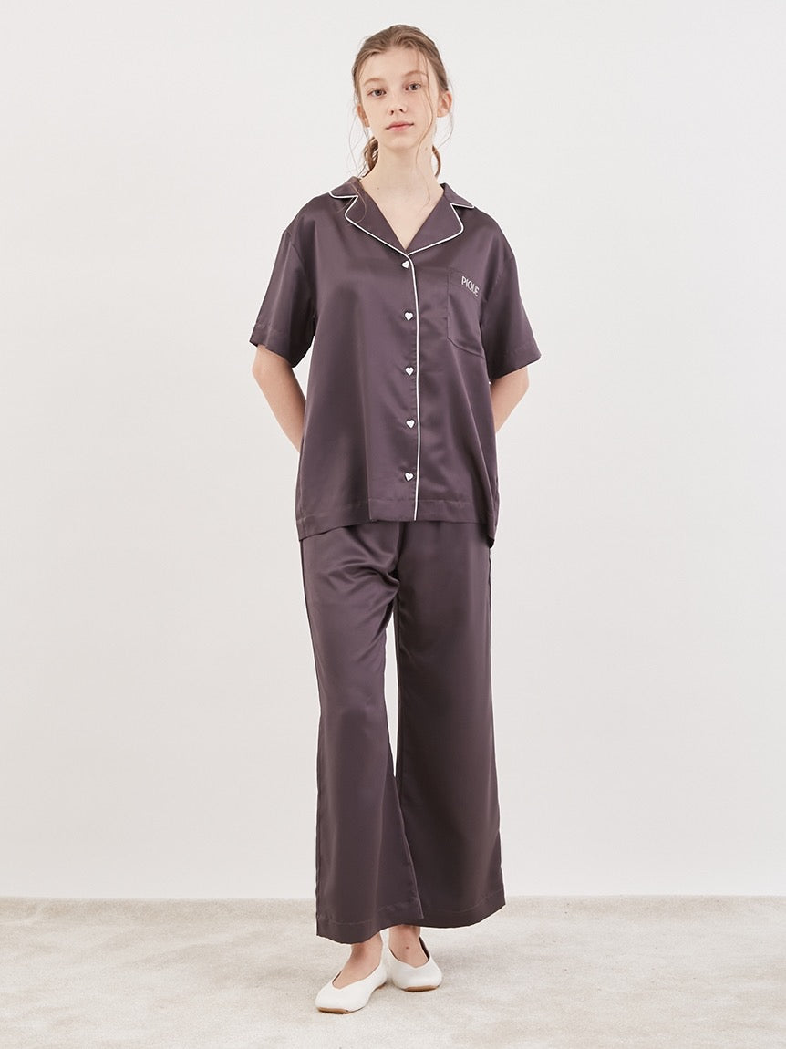 GELATO PIQUE刺绣LOGO缎面短袖长裤套装2色选