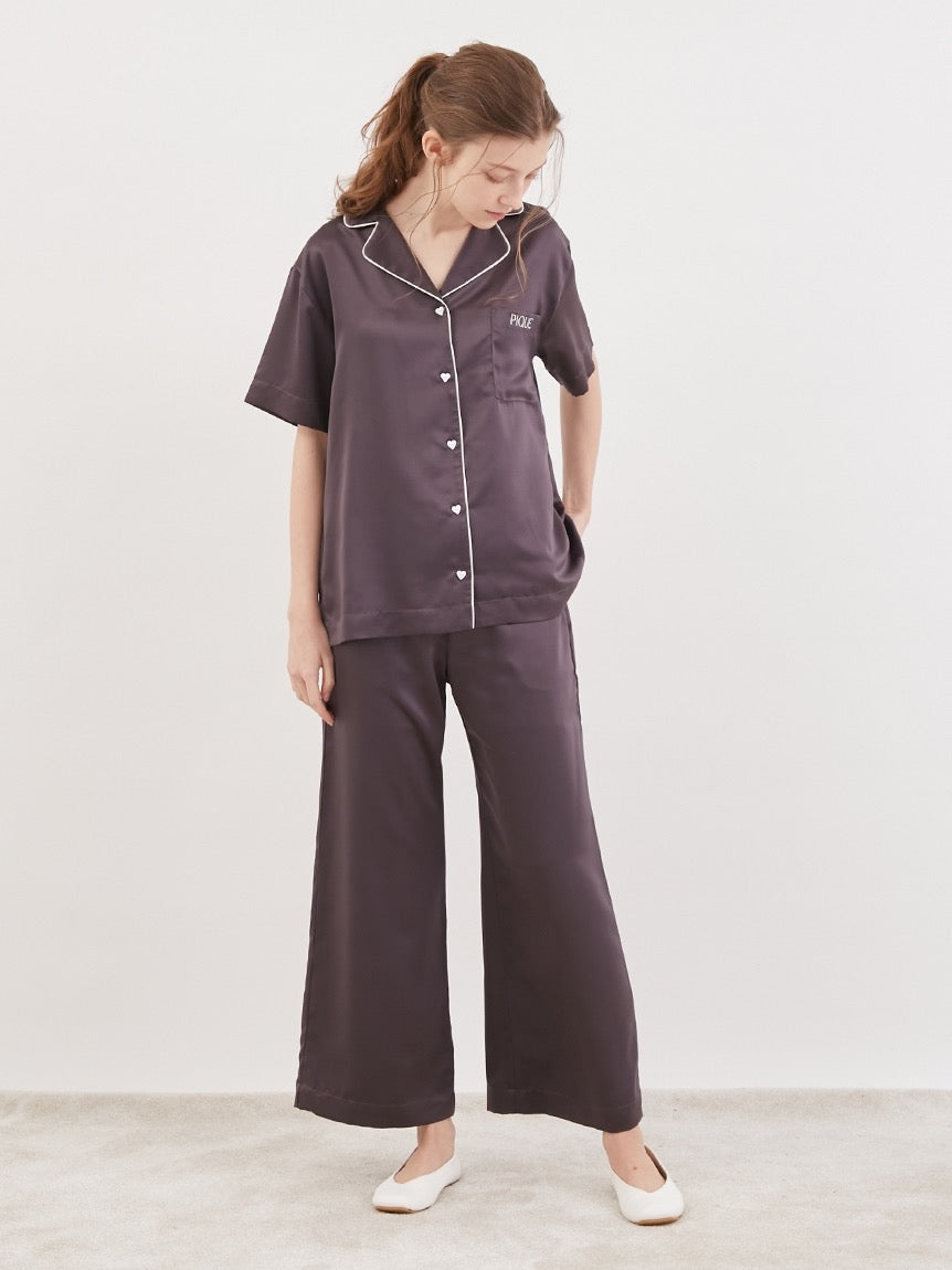 GELATO PIQUE刺绣LOGO缎面短袖长裤套装2色选