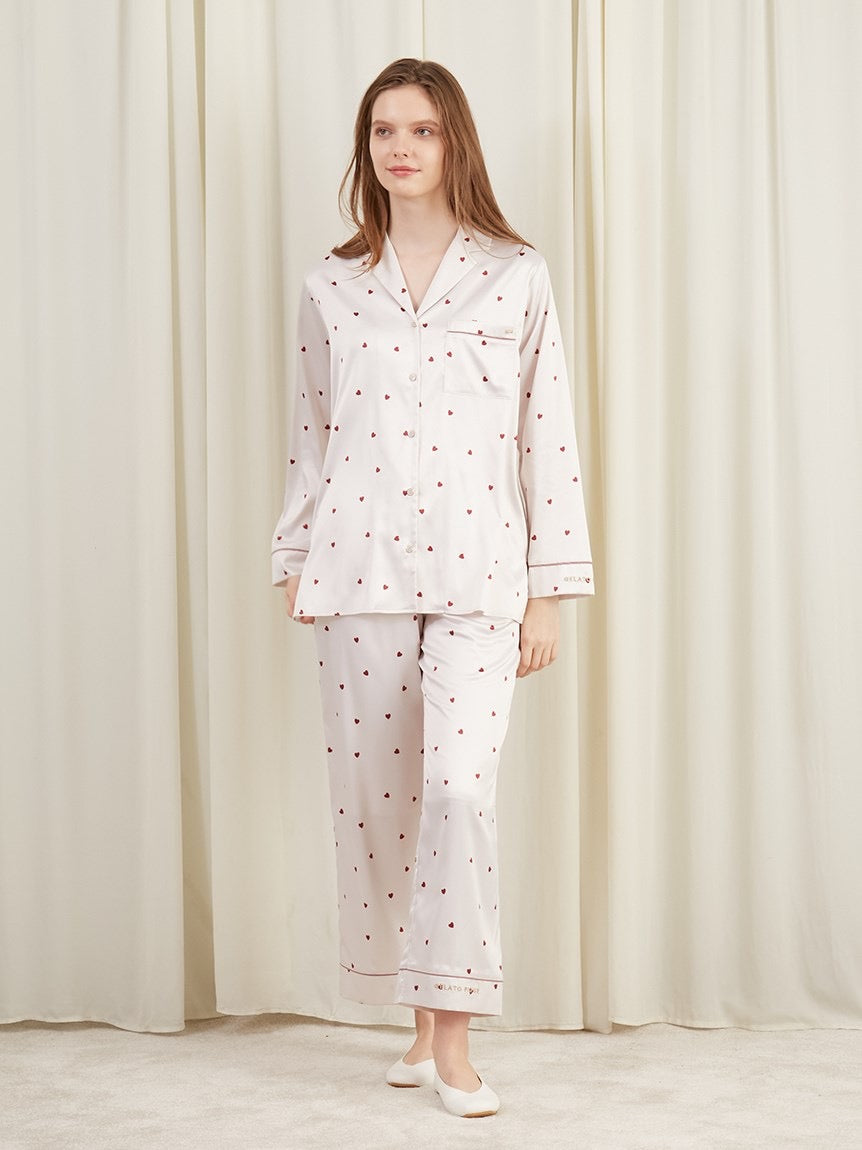 GELATO PIQUE爱心缎面长袖长裤套装