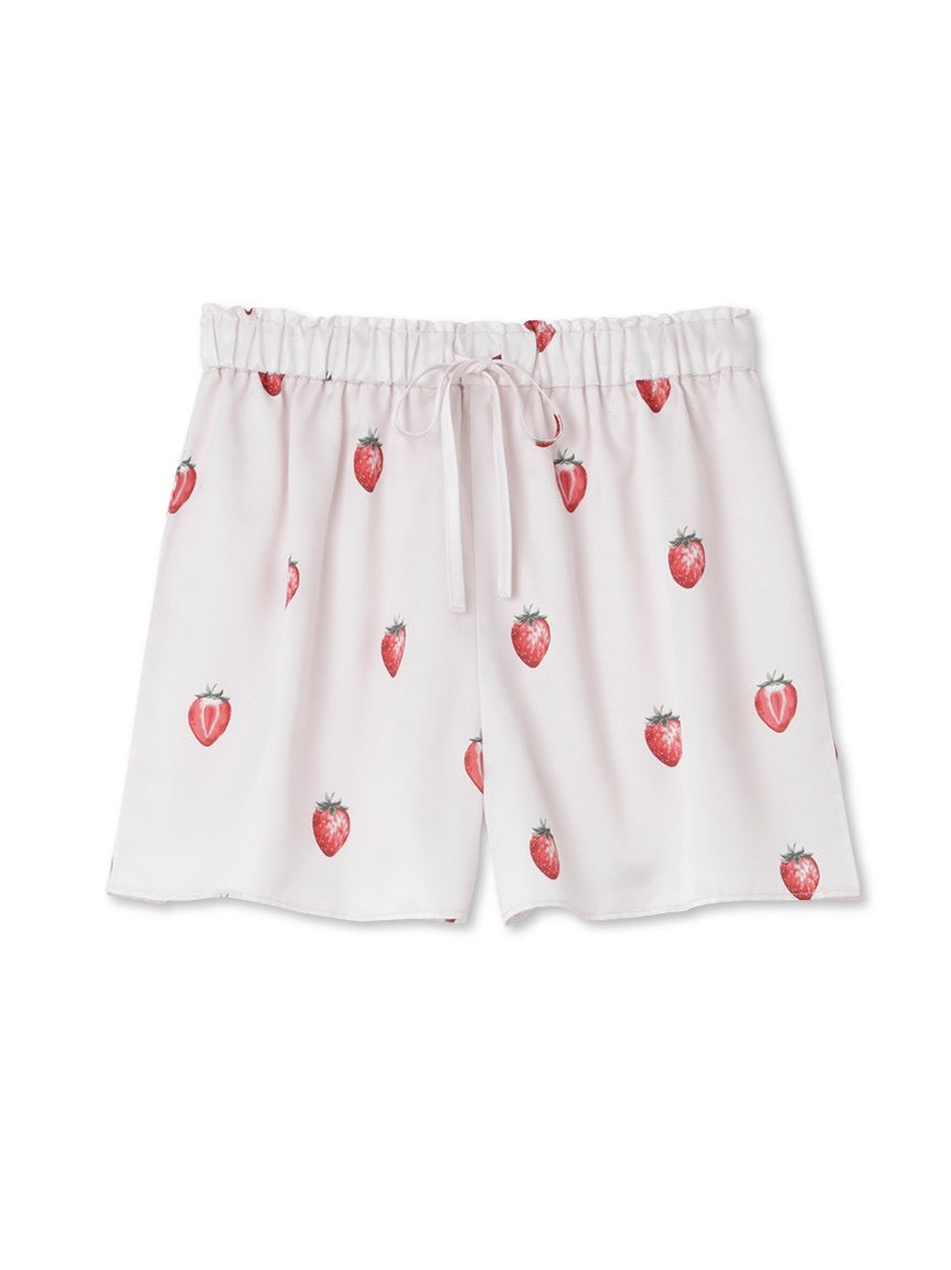 GELATO PIQUE小草莓缎面长袖短裤睡衣套装