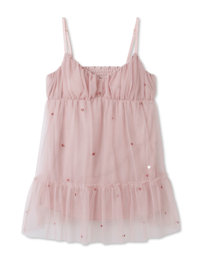 GELATO PIQUE薄纱刺绣爱心带胸垫吊带短裤套装