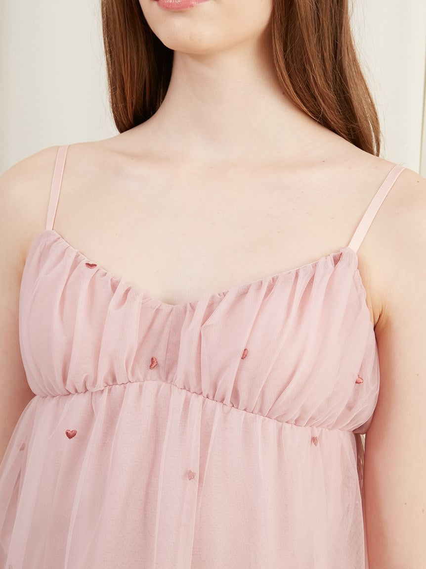 GELATO PIQUE薄纱刺绣爱心带胸垫吊带短裤套装