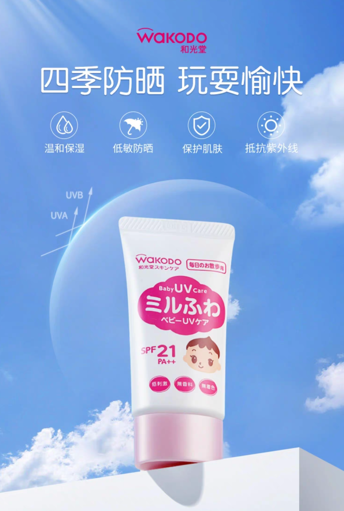 WAKODO和光堂儿童防晒霜30g SPF21PA++