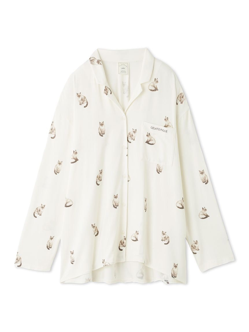 GELATO PIQUE猫咪长袖睡衣+短裤 2色选