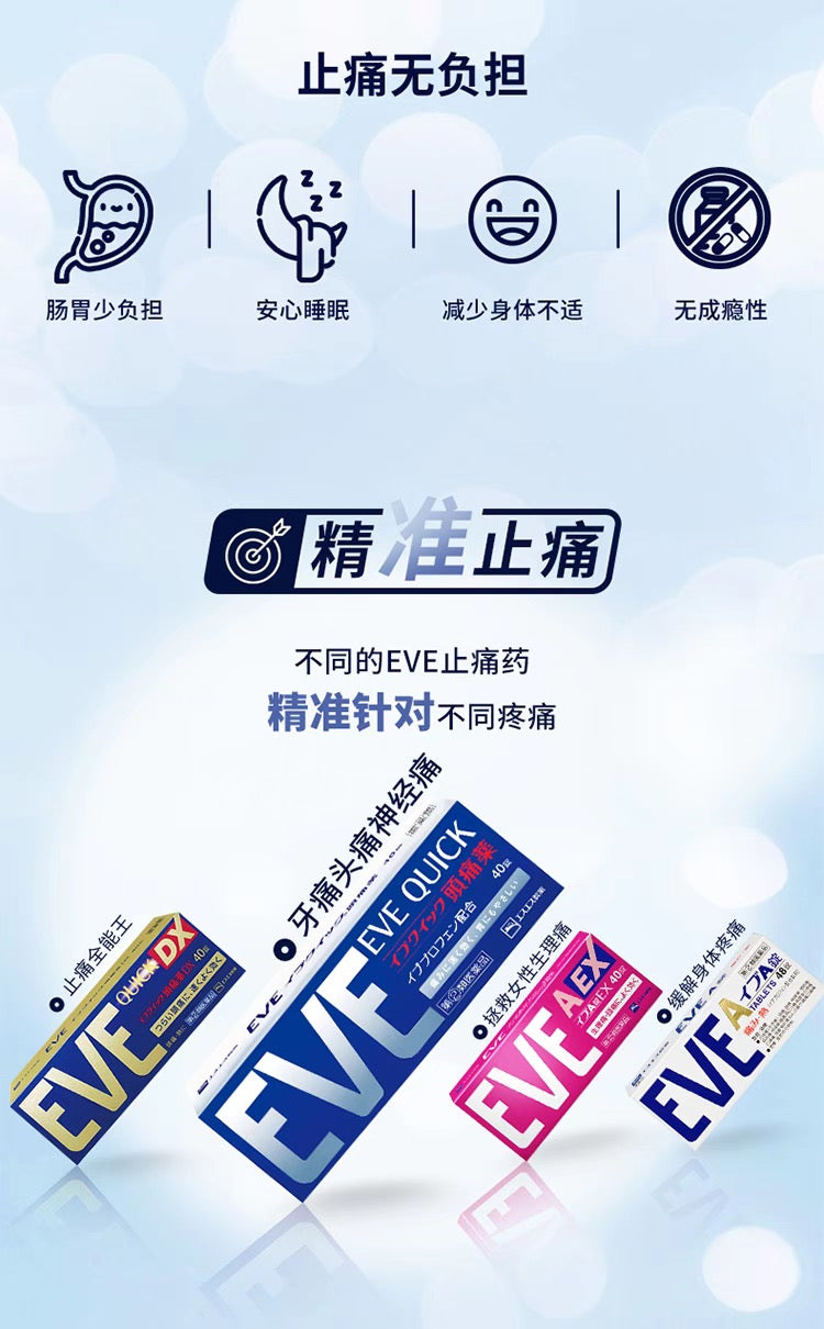 EVE白兔止疼药止痛片银色快速版头痛40粒装