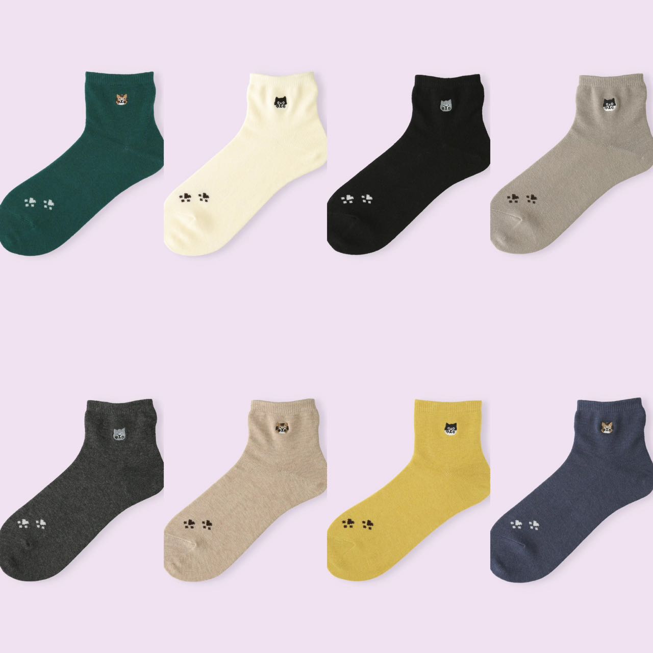 靴下屋Tabio刺绣猫咪图案舒适短筒袜 8色选