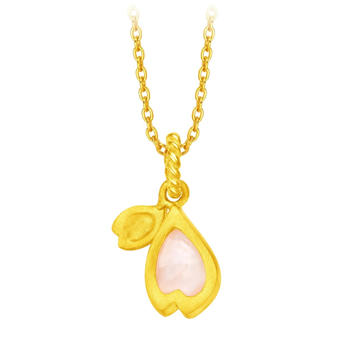 周大福日本限定999足金黄金粉贝母樱花花瓣吊坠