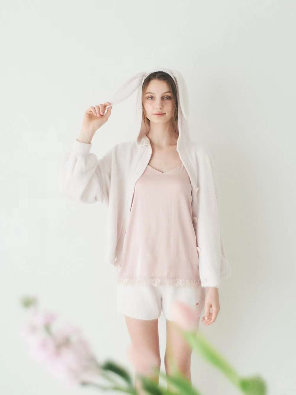 GELATO PIQUE兔兔毛绒外套+短裤套装 粉色