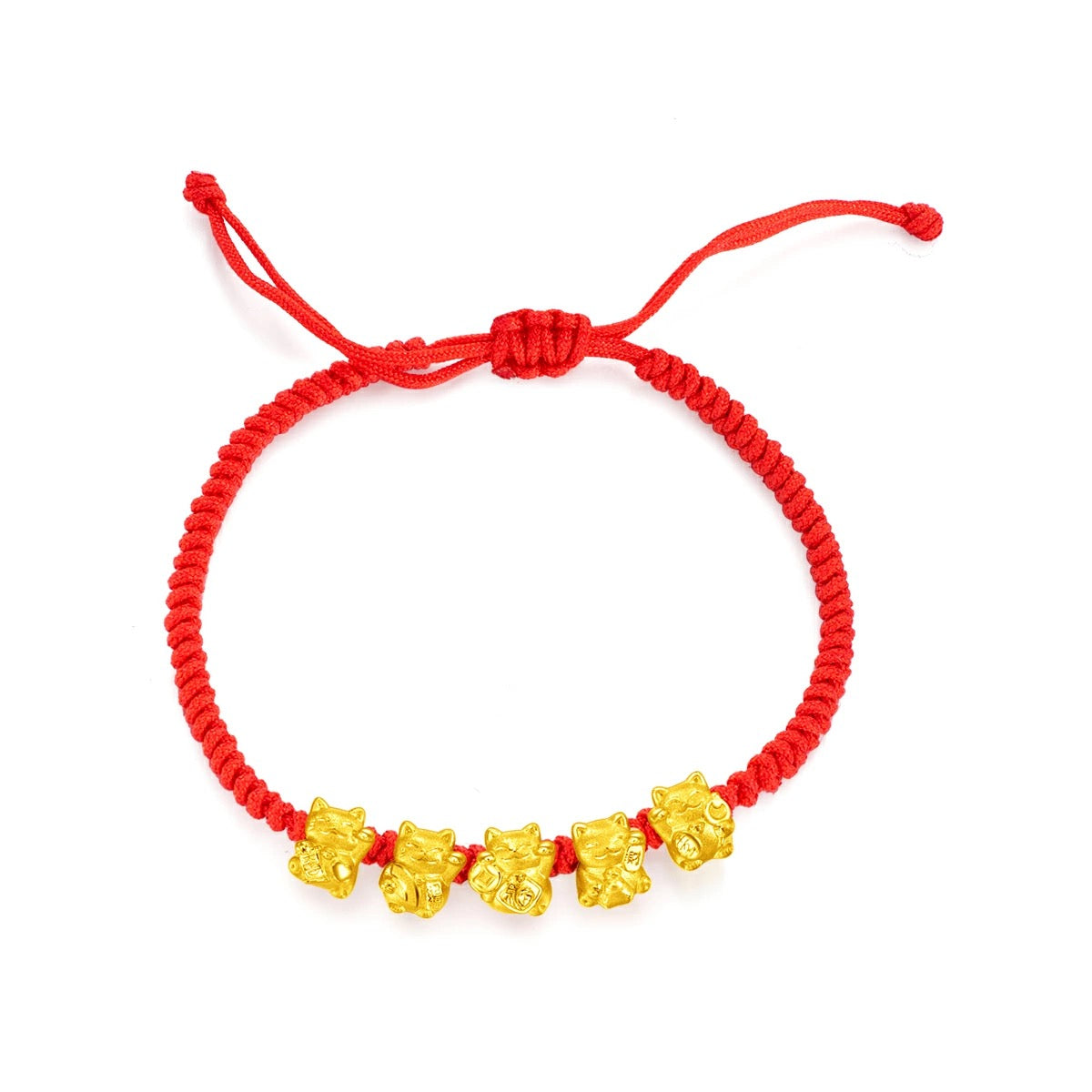 周大福日本限定999足金小五福招财猫手链