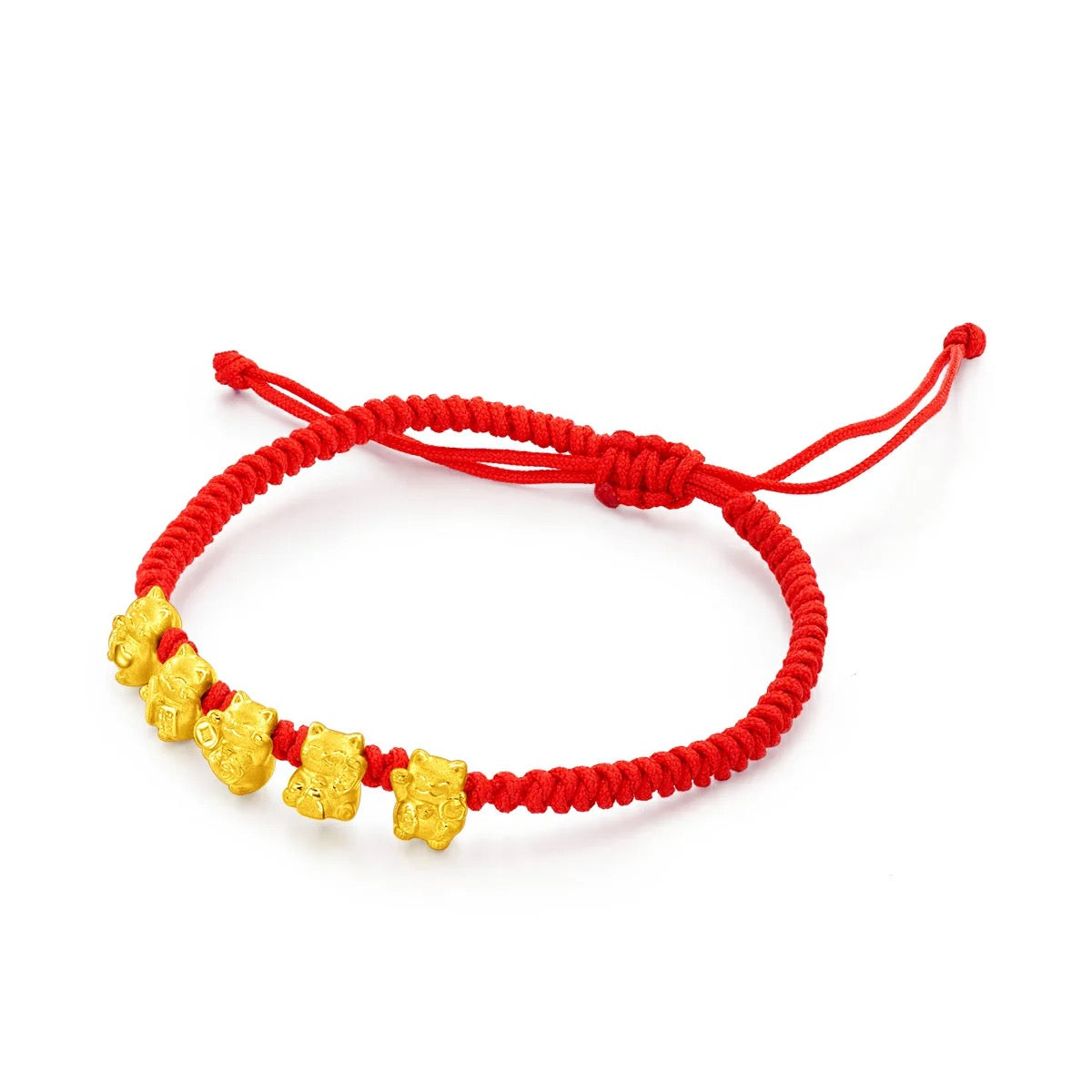 周大福日本限定999足金小五福招财猫手链