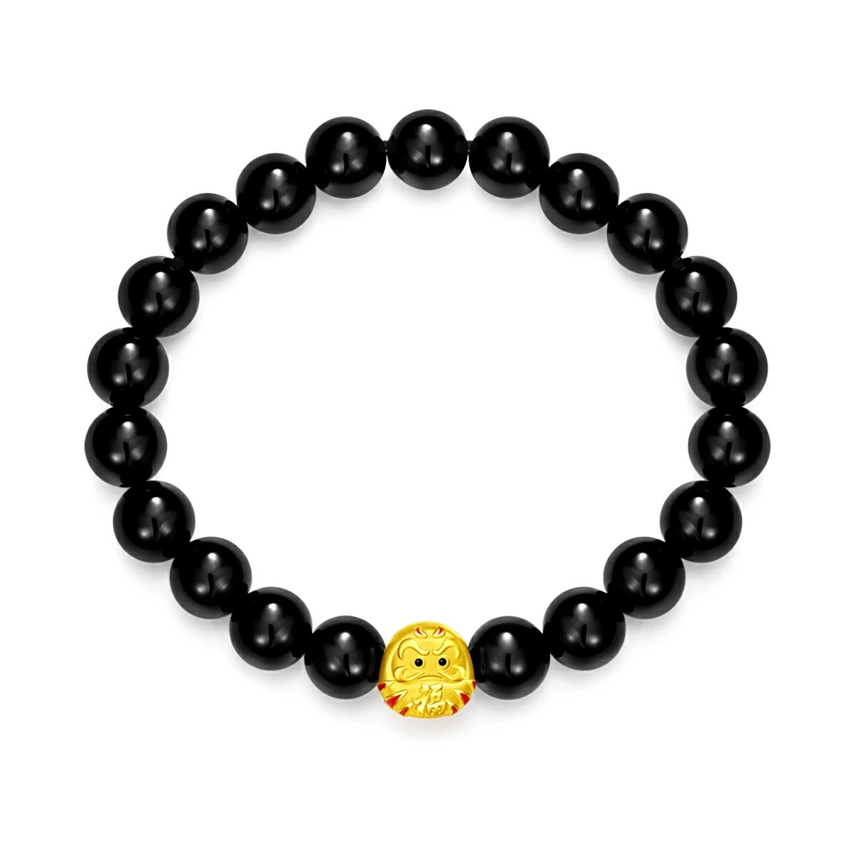 周大福黑曜石999足金达摩手串 开运