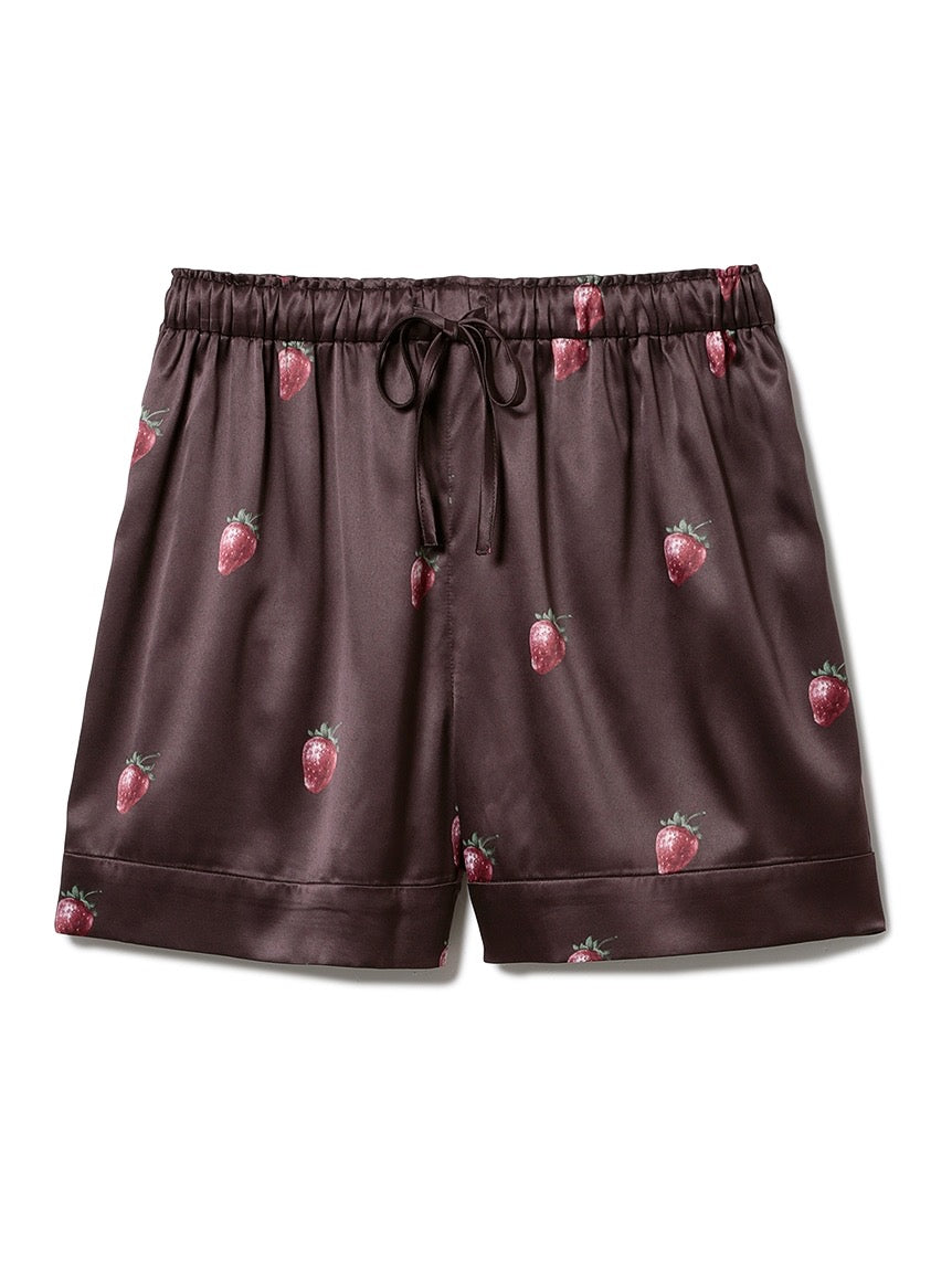 Gelato Pique草莓系列缎面家居服 上衣+短裤套装