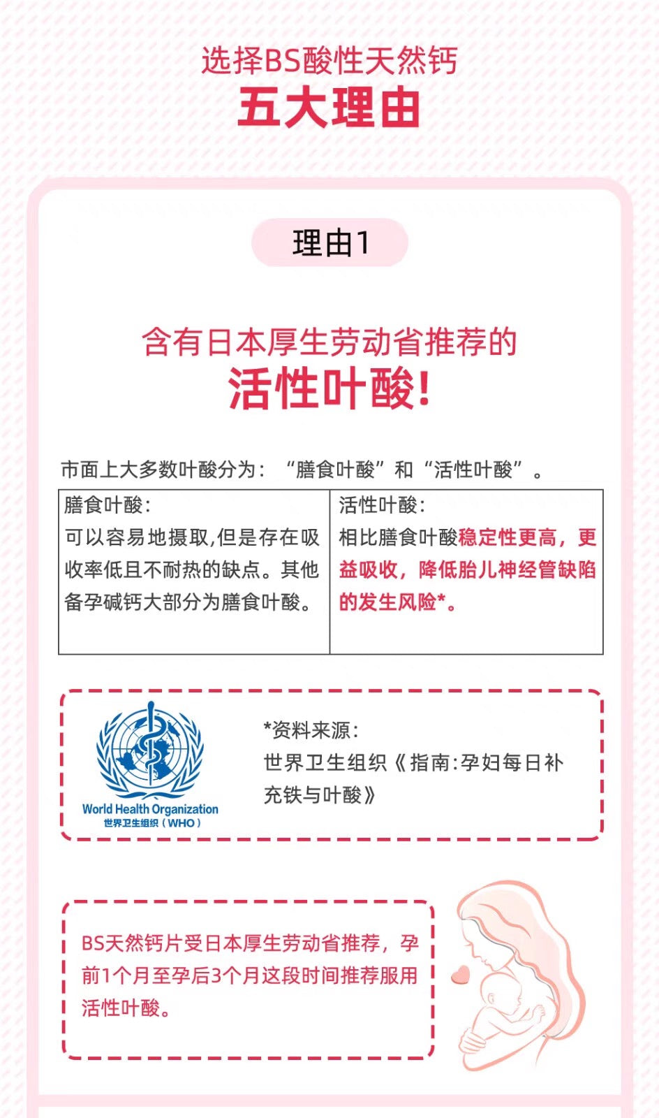 Baby Support备孕酸性钙片孕妇叶酸90粒装酸性润滑剂7支装