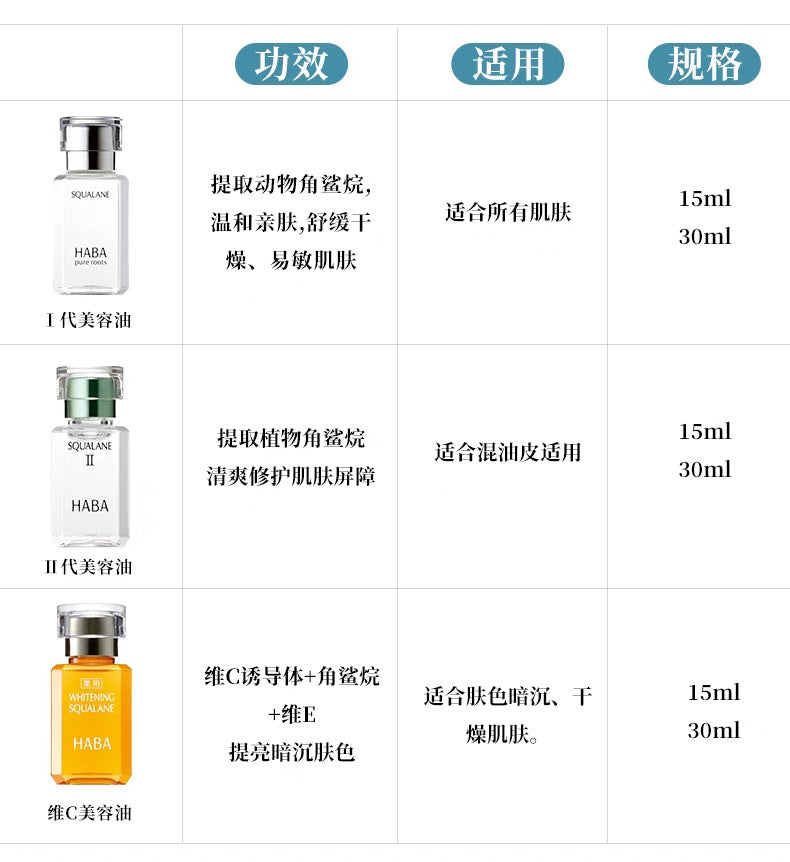 HABA角鲨烷美白美容油15ml/30ml