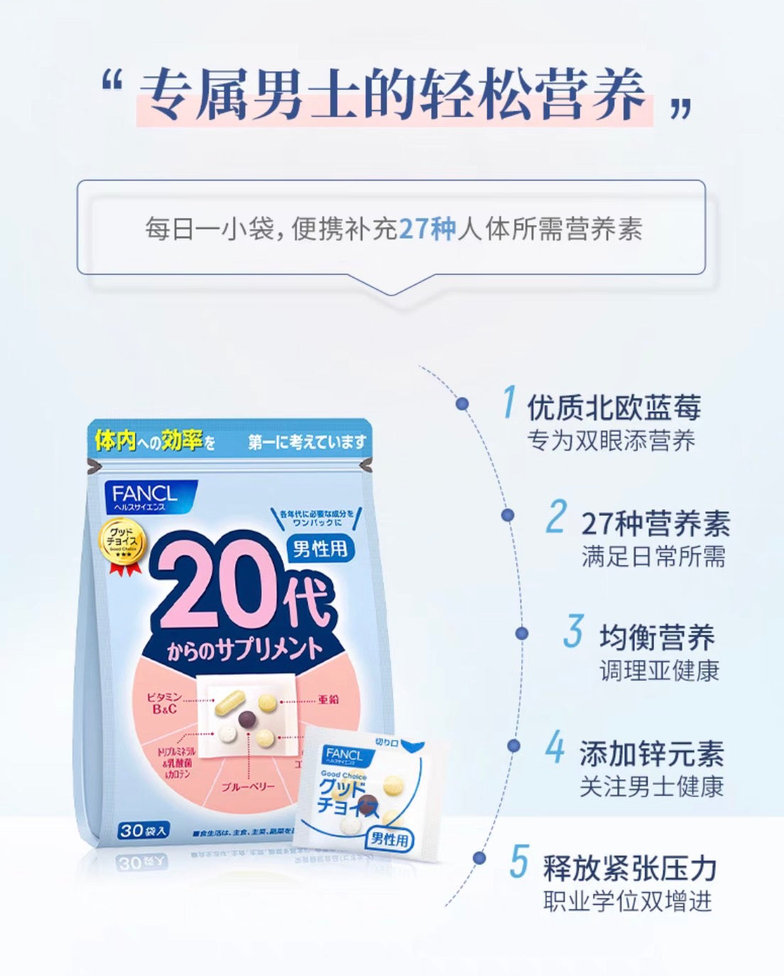 FANCL20代男性综合维生素 30袋装