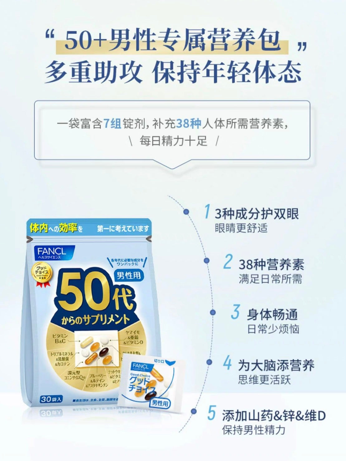 FANCL50代男性综合维生素 30袋装