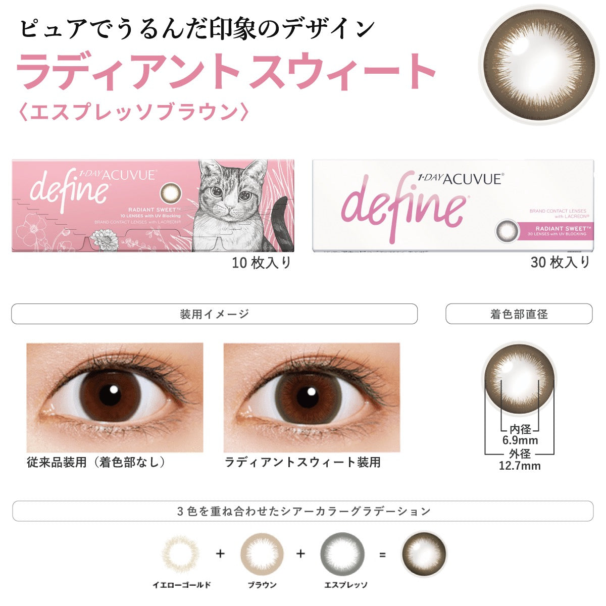 日抛美瞳1DAY ACUVUE define一盒30/60片装 RADIANT SWEET