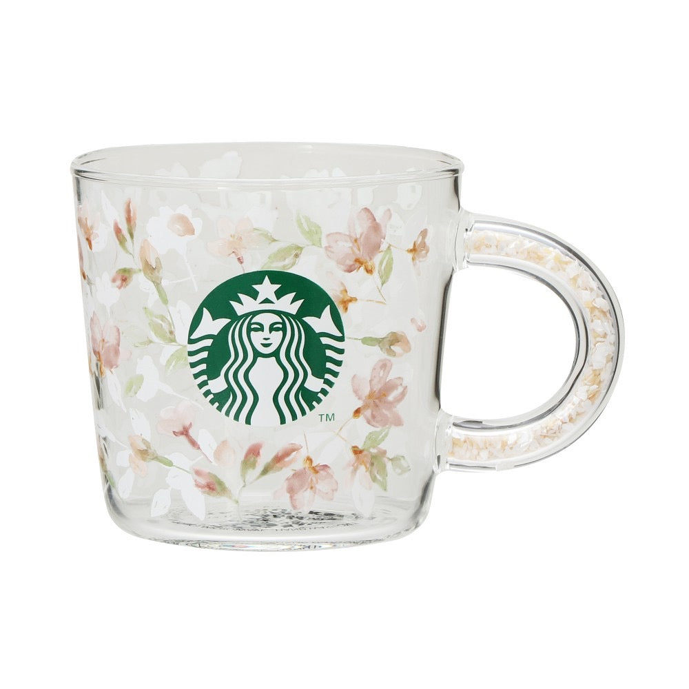 日本星巴克STARBUCKS 2024樱花限定贝壳手柄耐热玻璃杯355ml