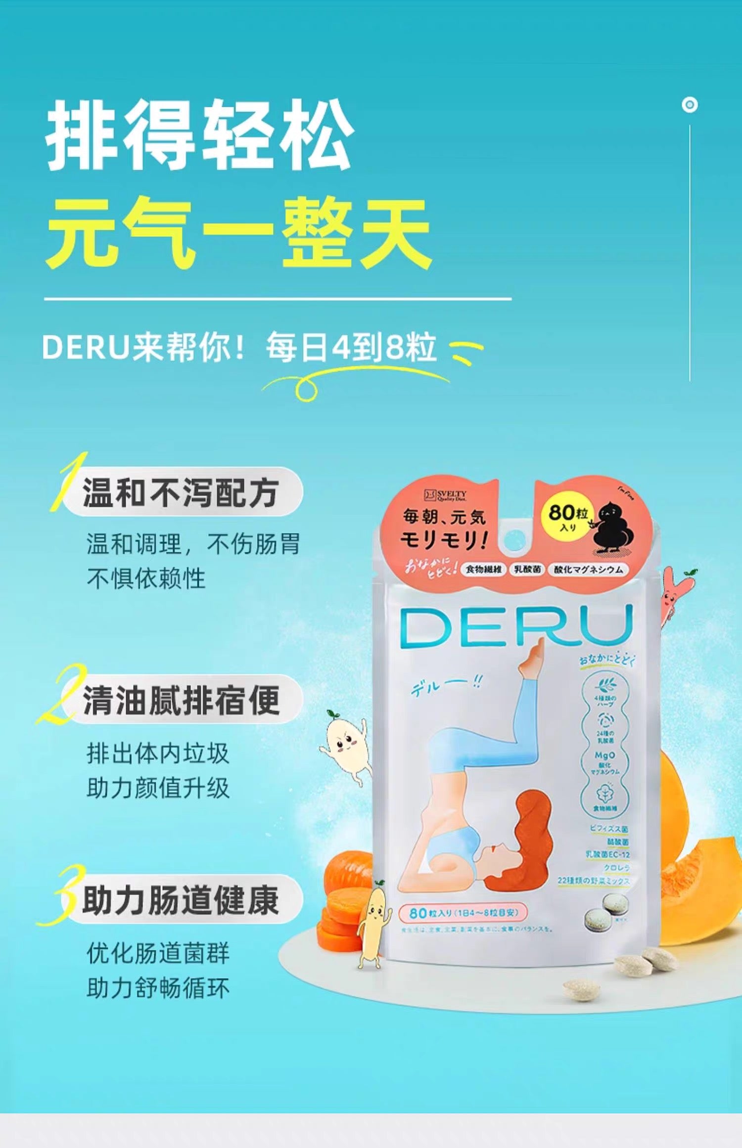 SVELTY DERU噗通片草本益生菌植物酵素80粒